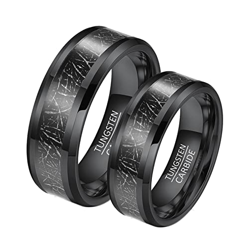 Whoiy Ring Schwarz Frauen, Verlobungsring Männer Wolframcarbid 2 Stück 8mm Ringeinlage Metall für Valentinstag Jahrestag von Whoiy