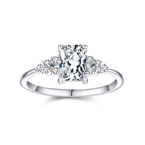 Whoiy Ring Silber 925 mit Steinchen, Damen Ring Rechteckige Form Zirkonia Silber Hochzeitsringe 7mm Größe 54 (17.2) für Urlaub Party Geburtstags von Whoiy