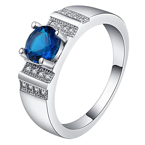 Whoiy Ring Zirkonia Aquamarin, Ringe für Frauen Set Silber Blau Eheringe Einfache Runde Zirkonia 62 (19.7) Verlobungsring für Frauen von Whoiy