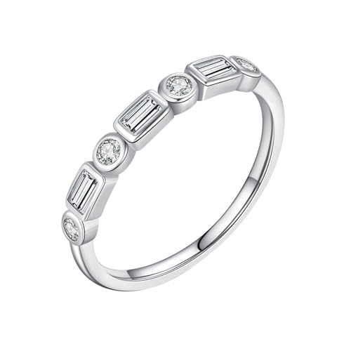 Whoiy Ringe Damen 925 Echt Silber, Hochzeit ring mit Zirkonia Trauringe Halbe Ewigkeit für Frauen Größe 57 (18.1) von Whoiy