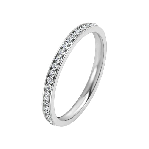 Whoiy Ringe Eheringe Gravur, Edelstahlring 2MM Ewigkeit Silberring Eheringe Verlobungsringe mit Zirkonia Damenring Größe 52 (16.6) von Whoiy