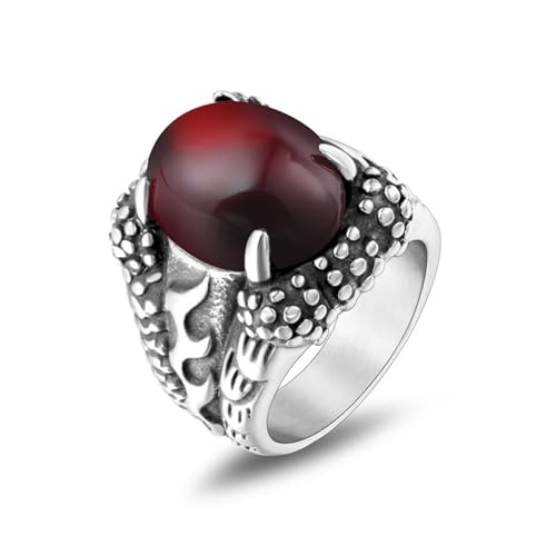 Whoiy Ringe Eheringe Herren mit Personalisiert Gravur, Silber Ringe Punk Edelstahl Hochzeitsringe Trauringe Eheringe mit Roter Stein für Ihn Größe 67 (21.3) von Whoiy