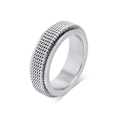 Whoiy Ringe Eheringe Silber, Edelstahl 6.2MM Spinner Hochzeit Ring Männer mit Gravur Größe 57 (18.1) von Whoiy