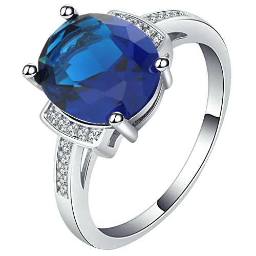 Whoiy Ringe Frauen Blauer Stein, Ringe für Mädchen Silber Dunkelblau Eheringe mit Dunkelblauem Ovalem Zirkonia 54 (17.2) Verlobungsring für Frauen von Whoiy