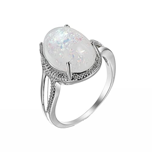 Whoiy Ringe Frauen Silber Opal Runder Weißer Zirkonia Statement Solitär Geschenke für Freundin Größe 57 (18.1) von Whoiy