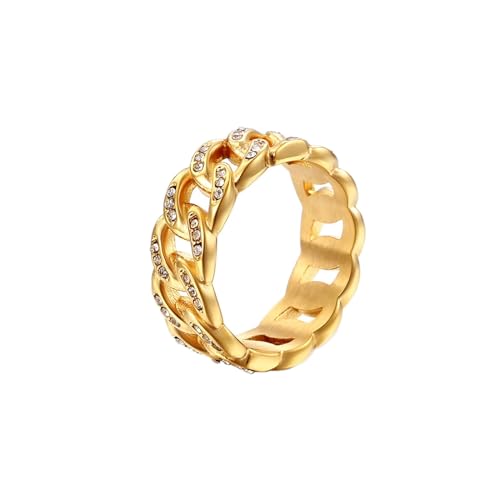 Whoiy Ringe Hochzeit Gold mit Zirkonia, Edelstahl 8.3MM Hohlband Freundschaftsringe Partnerringe Männer Größe 57 (18.1) von Whoiy