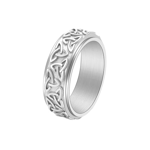 Whoiy Ringe Partnerringe Edelstahl Wikinger mit Gravur, 8MM Silberring Anti-Angst Spinner Ringe Herren Eheringe Verlobung Größe 60 (19.1) von Whoiy