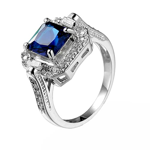 Whoiy Ringe Silber Damen Einzigartiges Quadratisches Blaues CZ Geschenke für Frauen Größe 62 (19.7) von Whoiy