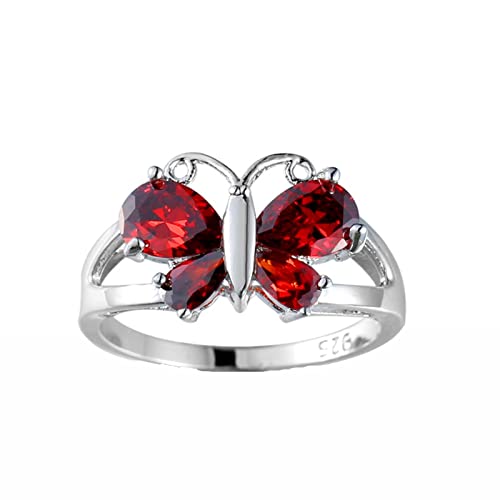 Whoiy Ringe Silber Rot Schmetterlingsbirne Roter Zirkonia Geschenk für Freundin Größe 60 (19.1) von Whoiy