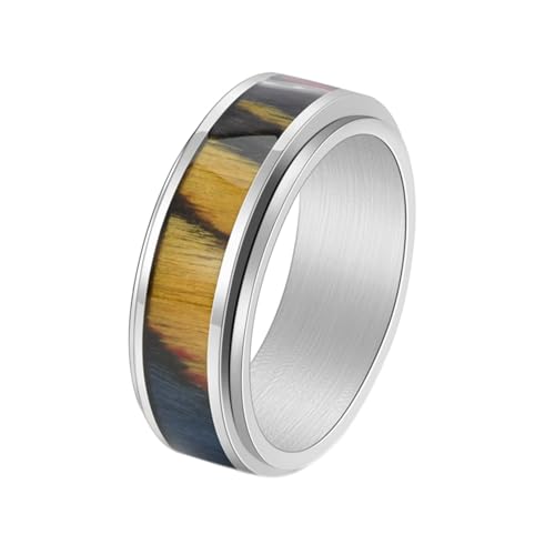 Whoiy Ringe Verlobung Partnerringe mit Gravur Personalisiert 8MM Herren Herrenring, Holzeinlage Edelstahlring Fidget Ring Spinner Ring Silber Eheringe Hochzeitsringe Größe 60 (19.1) von Whoiy