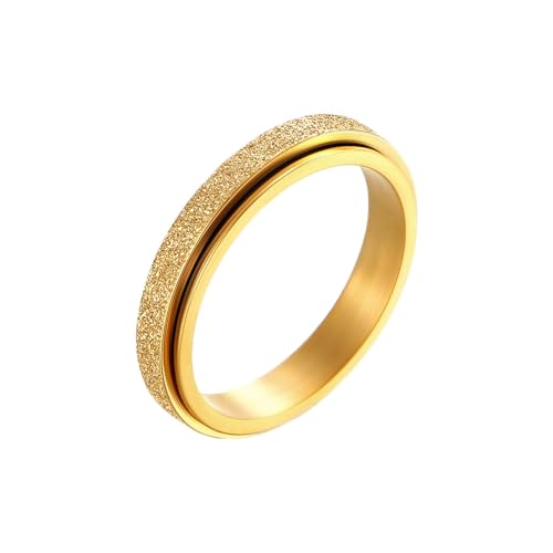 Whoiy Ringe Verlobung Ringe Vergoldet mit Gravur, Edelstahl Ringe Sandstrahl Glitzer Spinner Hochzeitsringe 4MM für Frauen Größe 60 (19.1) von Whoiy