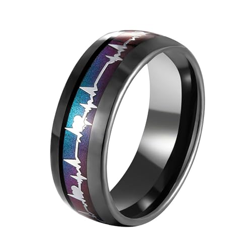 Whoiy Ringe Verlobungsringe Schwarz mit Gravur, Wolframcarbid Ringe Herzschlag Poliert Hochzeitsringe 8MM für Frauen Größe 52 (16.6) von Whoiy