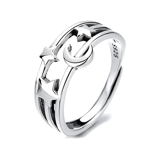 Whoiy Ringe Verstellbar, Silberring Schmal Damen Stern Mond Kostenlose Gravur Geschenk zum Valentinstag von Whoiy