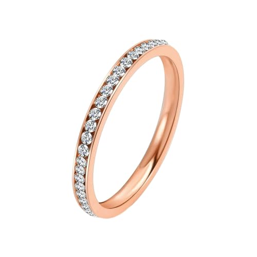 Whoiy Roségold Partnerringe Eheringe mit Gravur, 2MM Edelstahl Personalisiert Ringe Ewigkeit Zirkonia Ausgefallene Trauringe für Frauen Größe 52 (16.6) von Whoiy