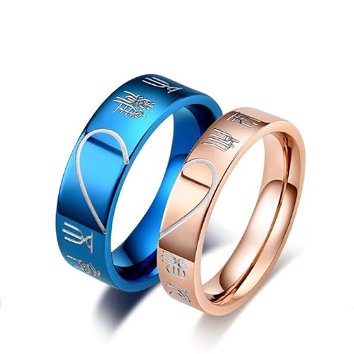 Whoiy Rosegold Ring Herz, Verlobungsring Paar Edelstahl Blau Vintage-Herz-Paar-Ring für Frauen 62 (19.7) Kostenlos Gravieren von Whoiy