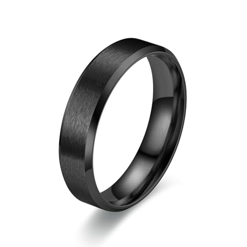 Whoiy Schwarz Hochzeitsring Matt, Herren Verlobungsringe Zum Valentinstag 6MM Schlicht Band Edelstahl Ringe mit Gravur Größe 57 (18.1) von Whoiy