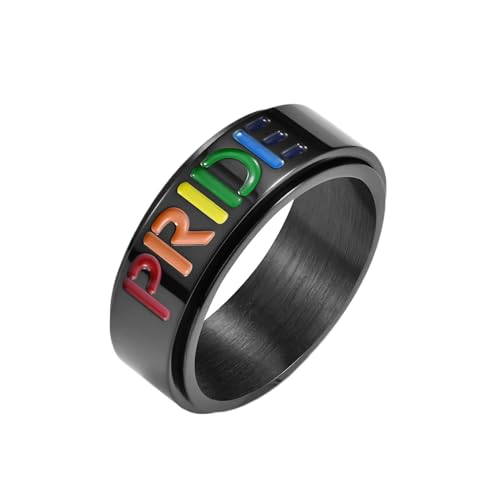 Whoiy Schwarz Ring Schmuck Verlobung Spinner, Männer Hochzeit Ring 8MM Pride Edelstahl Ringe mit Gravur Größe 67 (21.3) von Whoiy