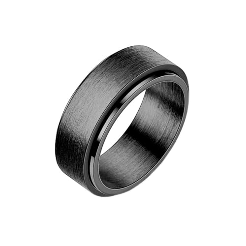 Whoiy Schwarz Ringe Männer Spinner 8MM, Verlobungsringe Matt Edelstahl Hochzeit Ringe für Ihn mit Gravur Größe 60 (19.1) von Whoiy