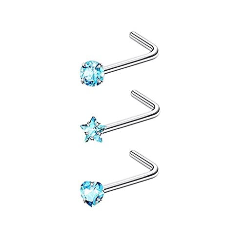 Whoiy Septum Piercing Herz, Nasenpiercing Ring Silber 4 Stück Edelstahl 316L Piercing Set Herz Rund und Stern Zirkonia für Frauen von Whoiy