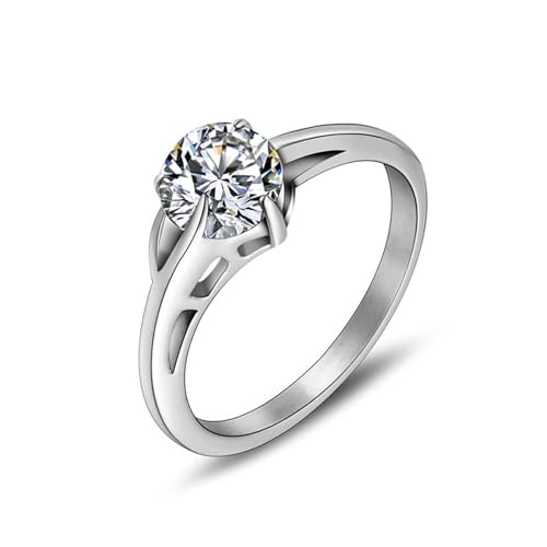 Whoiy Silber Eheringe Modern Solitär mit Zirkonia, Damen Verlobungsringe Hochzeitsringe Edelstahl Ringe mit Gravur Größe 60 (19.1) von Whoiy