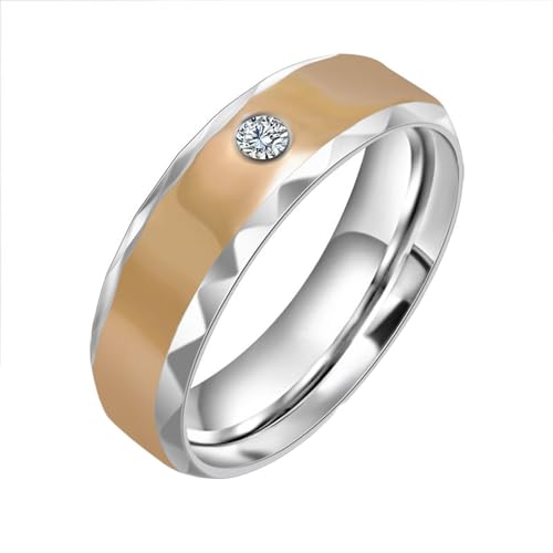 Whoiy Silber Gold Ringe Männer Poliert 6.8MM mit Zirkonia, Ring Schmuck Verlobung Zweifarbig Edelstahl Ehering Verlobungsring für Ihn mit Gravur Größe 65 (20.7) von Whoiy