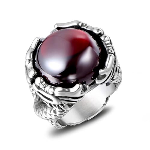 Whoiy Silber Modeschmuck Ring Punk Gothic mit Roter Stein, Männer Eheringe Verlobungsring Edelstahl Ringe mit Gravur Größe 57 (18.1) von Whoiy