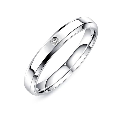 Whoiy Silber Ringe Damen Polierter Solitär 3MM mit Zirkonia, Trauringe Verlobungsringe Partnerringe Edelstahl Eheringe Freundschaftsringe Ringe für Sie mit Gravur Größe 49 (15.6) von Whoiy