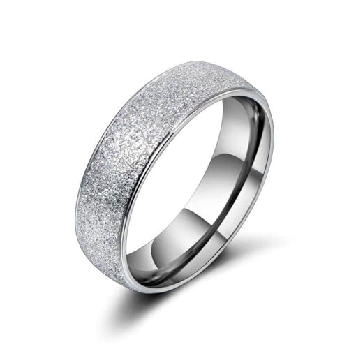 Whoiy Silber Ringe Damen Sandstrahl Glitzer 6MM, Trauringe Eheringe Edelstahl Ausgefallene Trauringe für Sie mit Gravur Größe 52 (16.6) von Whoiy