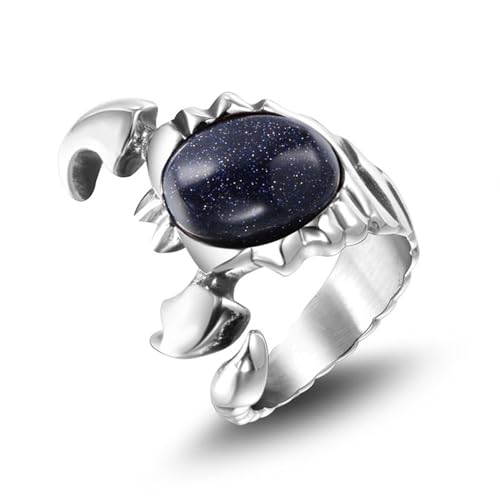 Whoiy Silber Ringe Herren Punk mit Blauer Stein, Verlobungsring Modern Gothic Edelstahl Freundschaftsringe Partnerringe für Ihn mit Gravur Größe 65 (20.7) von Whoiy