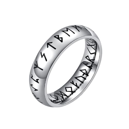Whoiy Silber Ringe Männer Wikinger 6MM, Hochzeit-Ring Hip Hop Edelstahl Verlobungsringe Zum Valentinstag für Ihn Größe 60 (19.1) von Whoiy