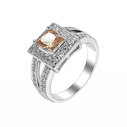 Whoiy Silberring Damen mit Stein Groß Großer Quadratischer Zirkonia In Orange Geschenk für Freundin Größe 62 (19.7) von Whoiy