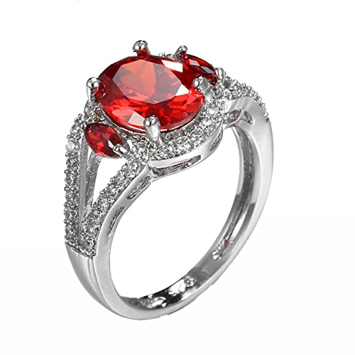 Whoiy Silberring für Damen Elegantes Oval Rot CZ Geschenke für Freundin Größe 60 (19.1) von Whoiy