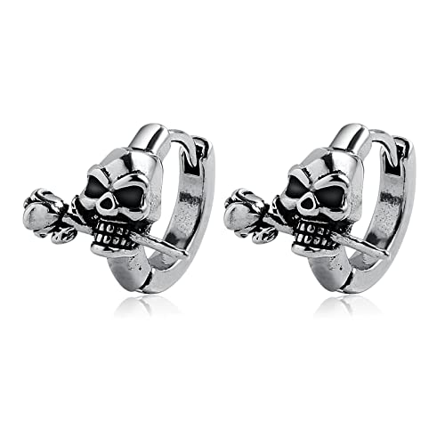 Totenkopf Ohrringe Creolen Herren, Kpop Ohrringe Schädel Chirurgenstahl Huggie Creolen Punk Klappcreolen Ohr Piercing für Damen Männer 13.5X14mm von Whoiy