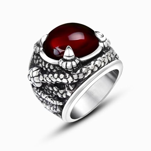 Whoiy Titanringe Eheringe Herren mit Personalisiert Gravur, Silber Schwarz Ringe Hip Hop Punk Edelstahl Eheringe Verlobungsringe mit Roter Achat für Ihn Größe 65 (20.7) von Whoiy