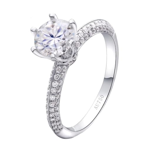 Whoiy Trauringe Gold 750, 0.5ct Moissanite Verlobungs Eheringe Damen Solitär Echt 18 Karat Weißgold Hochzeitsringe für Frauen Größe 51 (16.2) von Whoiy