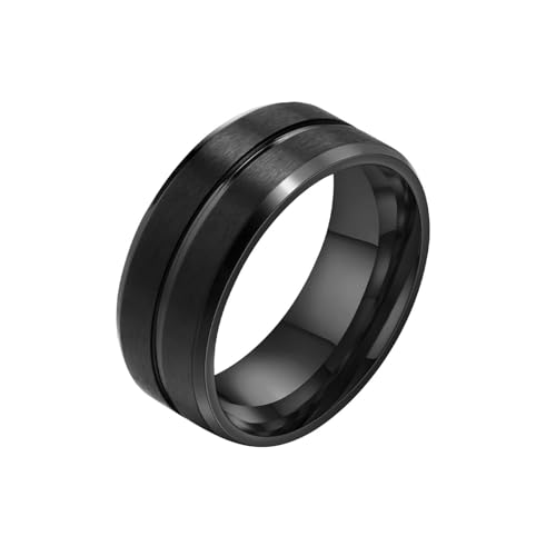 Whoiy Trauringe Männer 8MM mit Personalisiert Gravur, Schwarz Ringe Mittelrille Edelstahl Eheringe Freundschaftsringe Ringe Matt für Ihn Größe 54 (17.2) von Whoiy