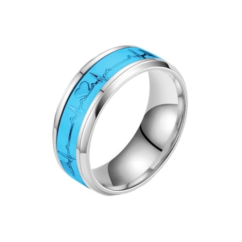 Whoiy Unisex Ringe Herzschlag Edelstahl, Silber Hochzeit Ringe Leuchtend Verlobungsring Ehering 8MM Personalisiert Gravur für Größe 52 (16.6) von Whoiy