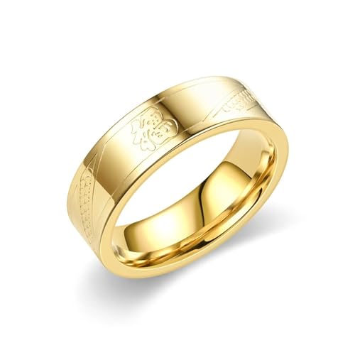 Whoiy Vergoldet Ringe Herren Chinesisches Wort 6MM, Hochzeit-Ring Poliert Edelstahl Ringe Hochzeit für Ihn mit Gravur Größe 62 (19.7) von Whoiy