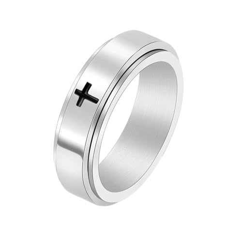 Whoiy Verlobungsring Ehering Kreuzen Poliert mit Gravur, 6MM Silber Fidget Ring Stressabbau Edelstahlring Mode Ring für Herren Größe 57 (18.1) von Whoiy