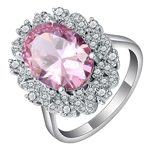 Whoiy Verlobungsring Silber Ovaler Stein, Ringe Frauen Cute Silberrosa Eheringe Zirkonia mit 4 Zinken, Oval und Blume 54 (17.2) Verlobungsring für Frauen von Whoiy