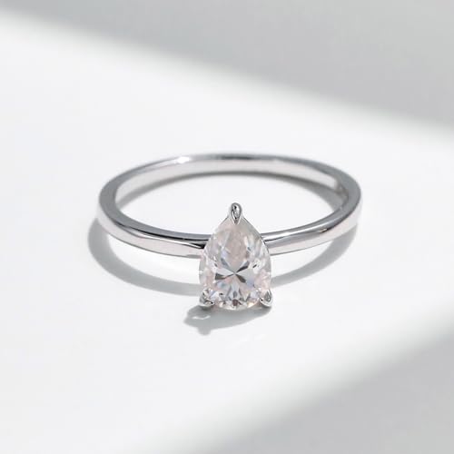 Whoiy Verlobungsring Tropfenform mit Gravur, Damen Bandring Silber 925 Eheringe mit Moissanite Solitär für Frauen Größe 57 (18.1) von Whoiy