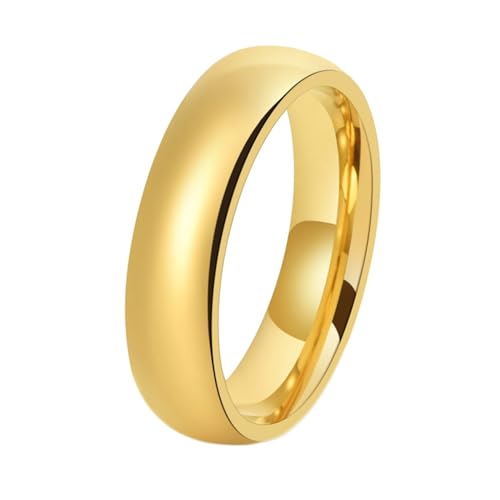 Whoiy Verlobungsringe Edelstahl mit Gravur Einfache Kuppel Poliert 6MM Personalisiert Ringe Gold Mode Ring für Damen Größe 67 (21.3) von Whoiy