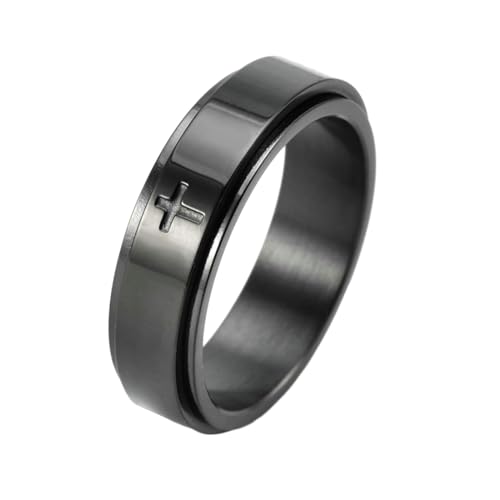Whoiy Verlobungsringe Unisex Schwarz Gravur, Edelstahl Kreuzen Poliert Ring 6MM Spinner Ringe Ehering Größe 54 (17.2) von Whoiy