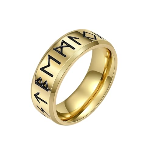 Whoiy Wedding Band Ring Gold Gothic, Edelstahl 8MM Wikinger Eheringe Freundschaftsringe Herren mit Gravur Größe 57 (18.1) von Whoiy