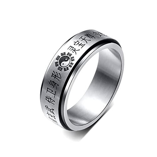 Whoiy Yin Yang Ring, Männer Ring Daumen Edelstahl Schwarz Yin Yang Rune Religiöser Ring für Frauen 54 (17.2) Kostenlos Gravieren von Whoiy