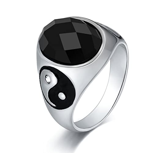 Whoiy Yin Yang Ring, Titanringe Herren 18mm Edelstahl Punk Ring Silber Zirkonia Ringgröße 60 (19.1) Gravierbar von Whoiy