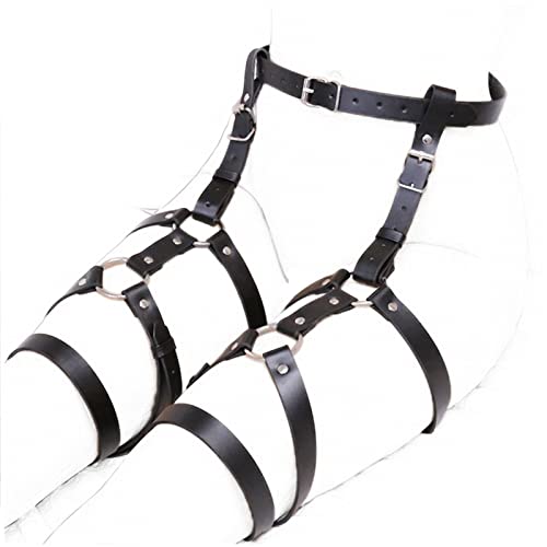 Damen Sexy Punk Leder Bein Harness Caged Oberschenkel Strumpfband Punk Leder Harness Taille Bein Käfigbetten Geschirr Gothic Strumpfband Gürtel für Damen Frauen Bein Gürtel für Rave und Kostüm von Wholede