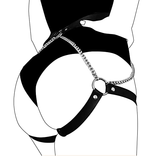 Wholede Damen Sexy Punk Leder Harness Strumpfband Gürtel Mit Hüftketten Sexy Oberschenkel Holster Bein Kette Geschirr Einstellbar für SM-Spiel für Anfänger und Paare von Wholede