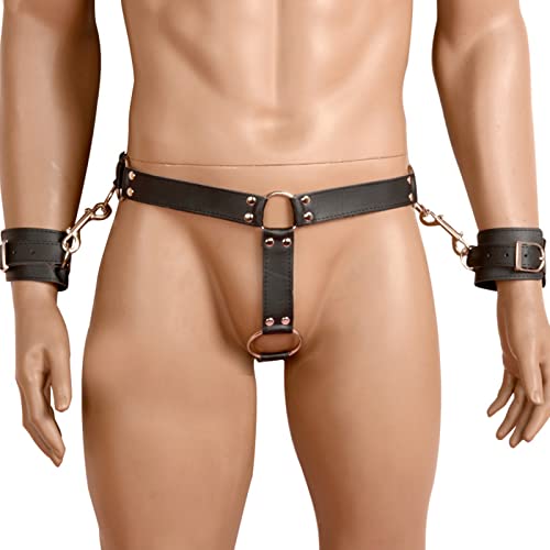 Wholede Männer Frauen Strap On Harness PU Leder SM Erotik Sexspielzeug String Keuschheitsgürtel Flirten Einstellbar Bondage SM Fetisch Sklaven Erotische Kostüme Männer Leder Sexy Mit Handschellen von Wholede