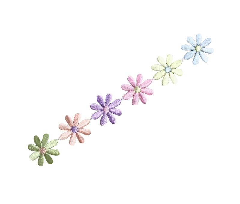 6 Daisy Kette, Pastell Blumen Streifen, Gestickt, Aufbügler von WholesaleApplique